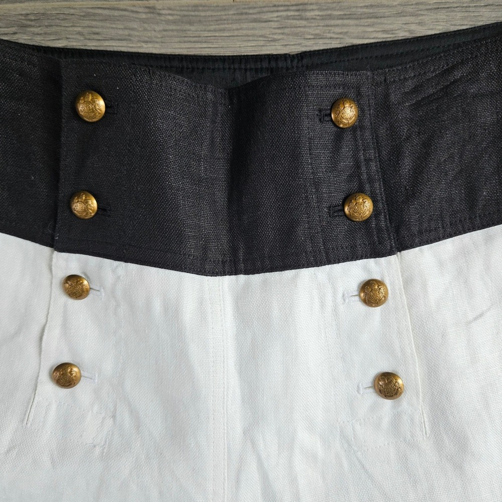 Lauren Ralph Lauren Linen Sailor Pants White Black Wide Leg Gold Button Size 8 - Picture 6 of 11
